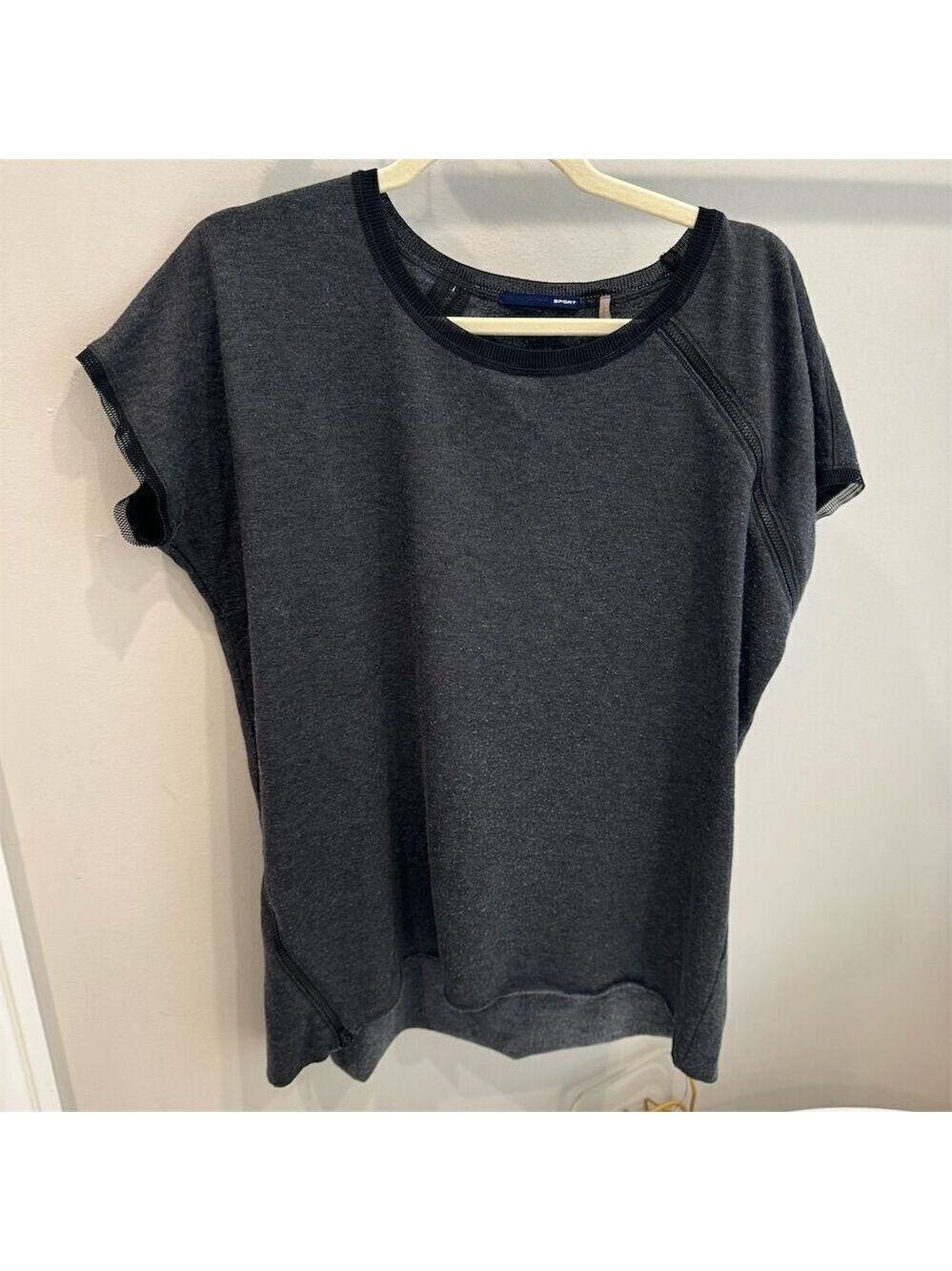 Elie Tahari Sport Women's Short Sleeve Knit Top Charcoal Gray Size L T-Shirt